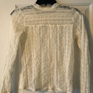 Forever 21 White Lace Longsleeve Concert Blouse
